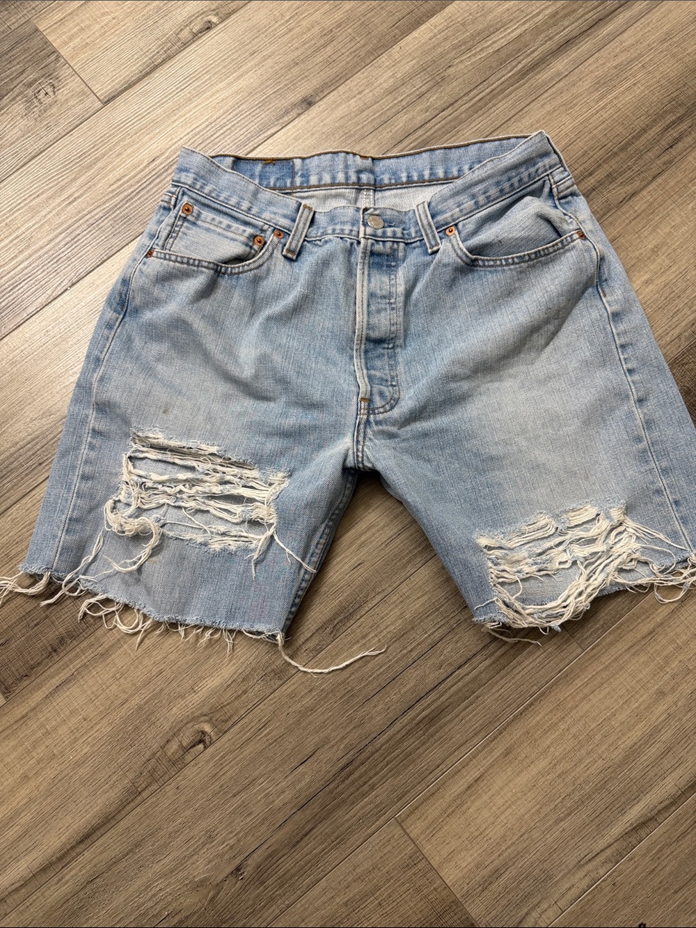 Levi's Light Blue Ripped Denim Shorts